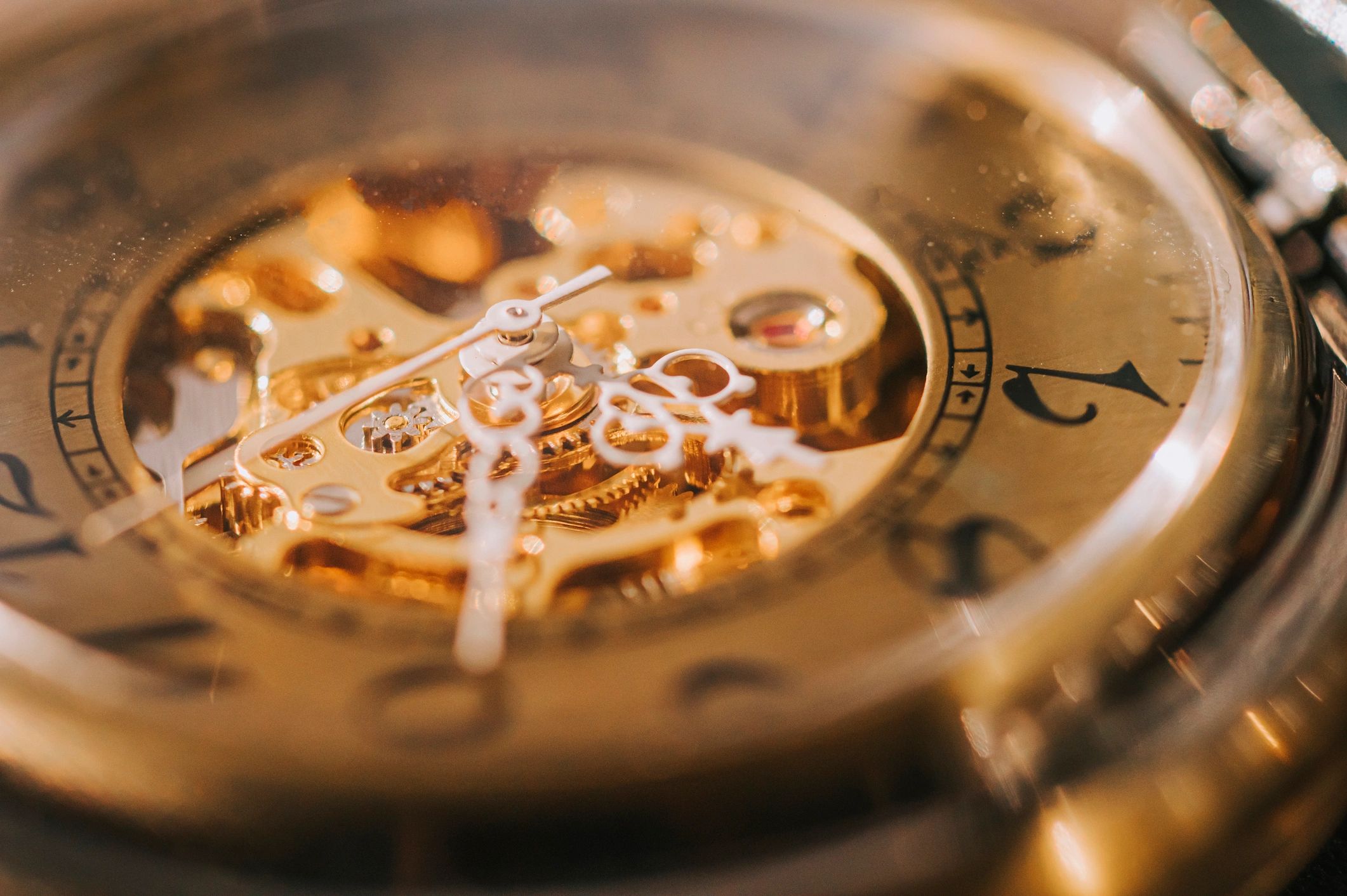 Gold color antique watch mechanism working