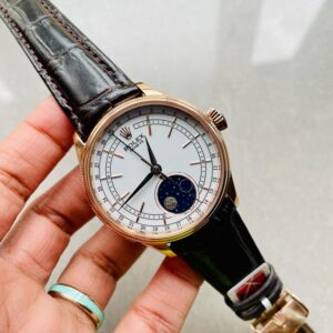 Rolex Cellini Moonphase 50535 RG White Dial on Leather Strap Asia 3195 Mod