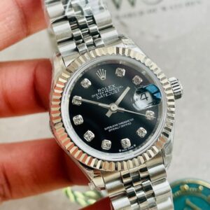 Rolex Datejust 28mm 904L SS Black Dial Diamond markers