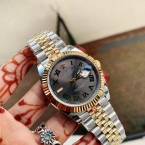 REF Factory 1:1 Best Rolex New DateJust 41 126334 SS/YG Edition Gray Dial Green Roman Markers A3235